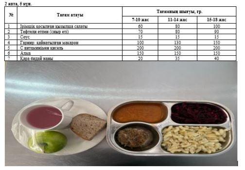 1-4 және СУСН 5-11 бір мезгілдік ыстық тамақ ас мәзірі. 2 апта 5 күн